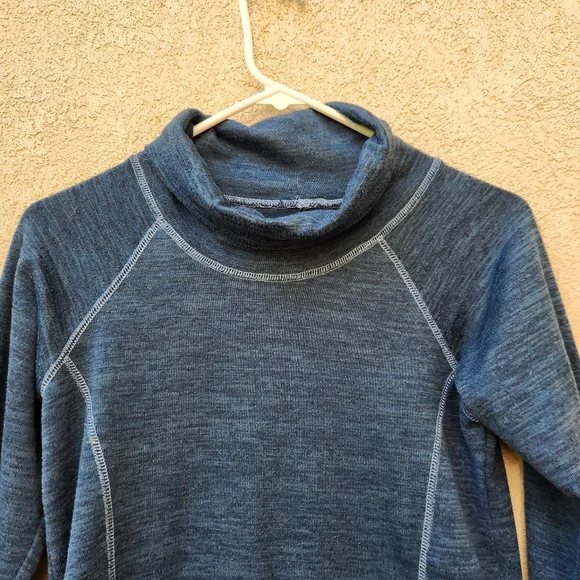 KUHL Women's Lea Pullover Small Teal Heathered Cowl Neck Kangaroo Pocket - Picture 2 of 11